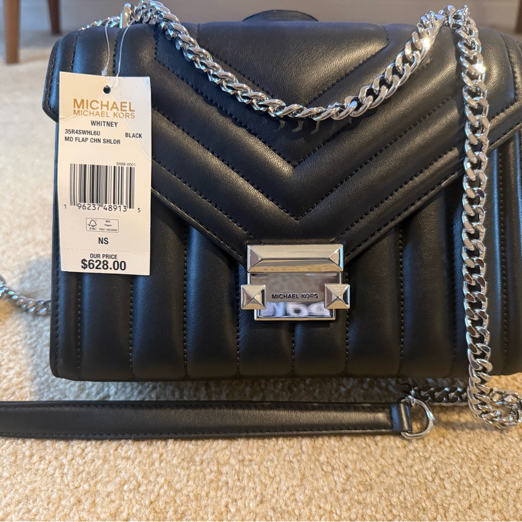 Michael Kors Black Quilted Shoulder Bag With Silver Chain